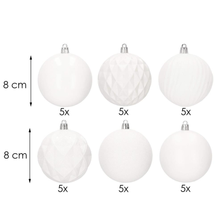 Set globuri de Craciun, 30 bucati, 8cm, 6 modele, alb [10]