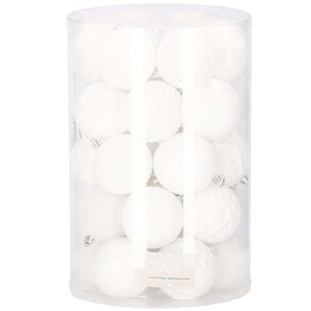 Globuri - Set globuri de Craciun, 30 bucati, 8cm, 6 modele, alb