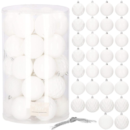 Set globuri de Craciun, 30 bucati, 8cm, 6 modele, alb [9]
