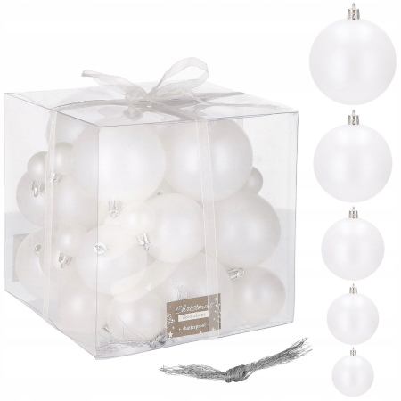 Set globuri de Craciun, 37 bucati, 3-8cm, alb perla [2]