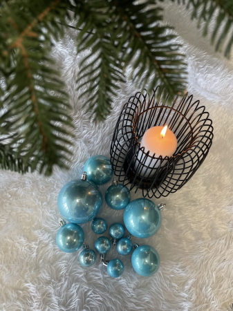 Set globuri de Craciun, 37 bucati, 3-8cm, albastru perla [10]