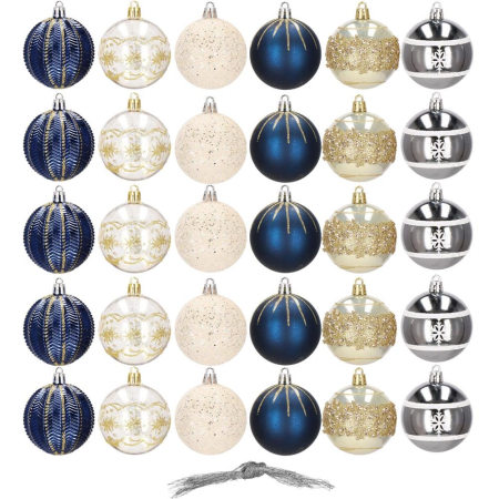 Set globuri de Craciun cu modele de sarbatori, 30 bucati, 6cm, multicolor [9]