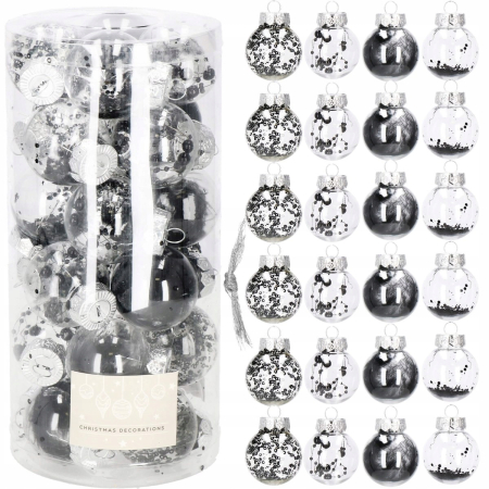 Set globuri de Craciun Inedit, 24 bucati, 5cm, transparente cu interior negru [1]