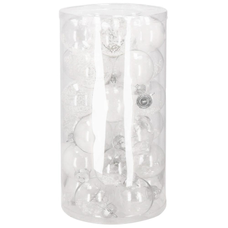 Globuri - Set globuri de Craciun Inedit, 30 bucati, 7cm, transparente si alb