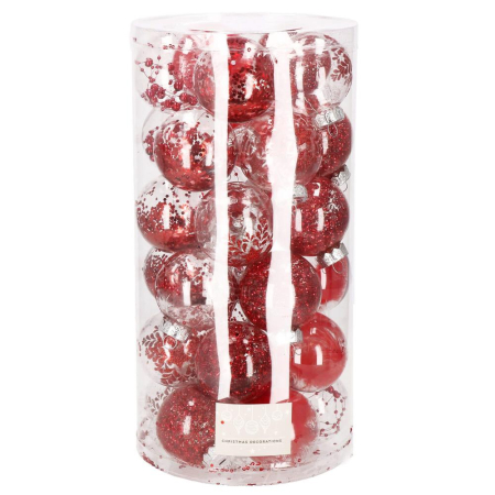 Globuri - Set globuri de Craciun Inedit, 30 bucati, 7cm, transparente si rosu