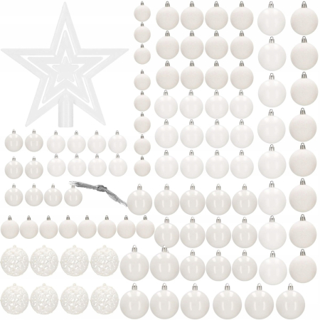 Set globuri si decoratiuni de Craciun, 100 piese, diverse dimensiuni cu stea, alb [1]