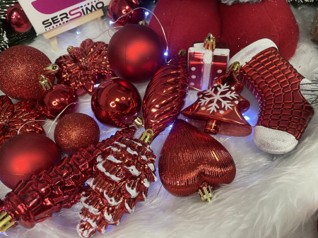 Set globuri si decoratiuni de Craciun, 72 piese, diverse dimensiuni, rosu [14]