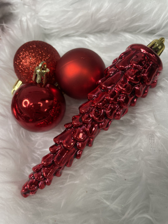 Set globuri si decoratiuni de Craciun, 72 piese, diverse dimensiuni, rosu [19]