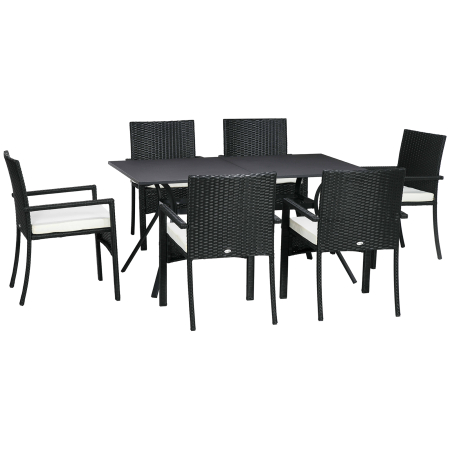 Seturi mobilier -  Set Gradina 7 Piese din Ratan PE cu Masa de 150x90x72 cm si 6 Scaune de 58x62x87 cm cu Perne