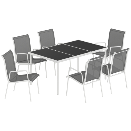 Gradina & balcon -  Set Gradina 7 Piese: Masa Dreptunghiulara si 6 Scaune Suprapozabile
