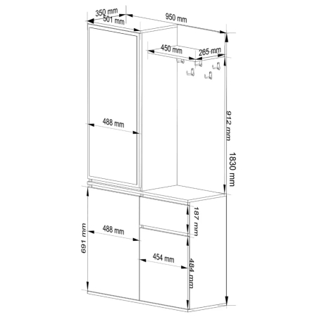 Set hol Entro cu oglinda, cuier si spatii de depozitare, PAL laminat 16 mm, 95x35x183 cm, stejar sonoma [1]