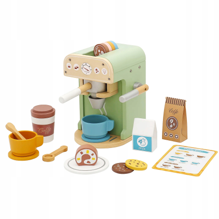 Set jucarie cafenea din lemn pentru copii, aparat cafea Espressor cu accesorii, 20x12x14 cm, multicolor [10]
