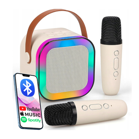 Dormitor & birou - Set karaoke wireless cu 2 microfoane pentru duet si boxa Bluetooth portabila de 6 W, card TF si AUX, acumulator reincarcabil 800 mAh, design compact p
