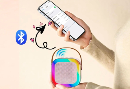 Set karaoke wireless cu 2 microfoane pentru duet si boxa Bluetooth portabila de 6 W, card TF si AUX, acumulator reincarcabil 800 mAh, design compact p [9]