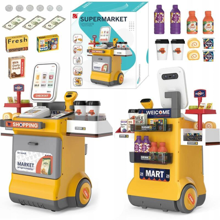Set magazin pentru copii cu lada si roti, sunete, rafturi multiple, 48x30x58 cm, multicolor [4]