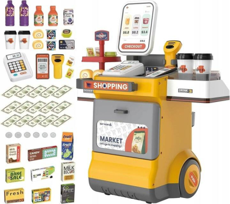 Set magazin pentru copii cu lada si roti, sunete, rafturi multiple, 48x30x58 cm, multicolor [5]