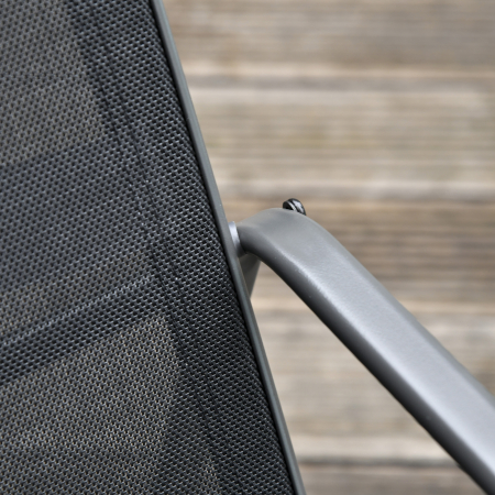  Set Masa Banca si 2 Scaune de Gradina din Metal si Textilen Neagra [8]