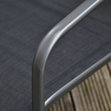  Set Masa Banca si 2 Scaune de Gradina din Metal si Textilen Neagra [7]