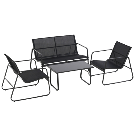 Gradina & balcon -  Set Masa Banca si 2 Scaune de Gradina din Metal si Textilen Neagra