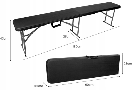 Set masa cu 2 banci pliabile tip valiza pentru gradina, camping sau evenimente, 180x70x74cm, negru [3]