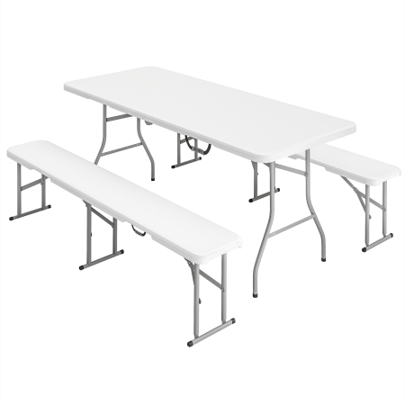 Prelate, pavilioane, umbrele terasa -  Set Masa de Camping Pliabila cu 2 Scaune, 180x74x74 cm, Alb