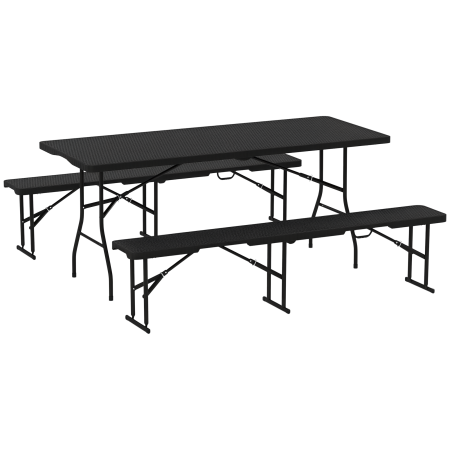 Prelate, pavilioane, umbrele terasa -  Set Masa de Camping Pliabila cu 2 Scaune si Manere din HDPE si Metal, 180x74x74 cm, Negru