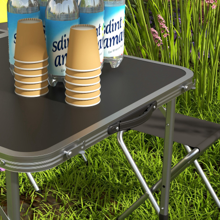  Set masa de camping si masa de picnic pliabila, reglabila, negru [8]