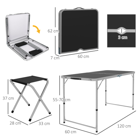  Set masa de camping si masa de picnic pliabila, reglabila, negru [2]