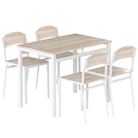 Scaune bucatarie & living -  Set Masa de Pranz din 5 Piese cu 1 Masa Dreptunghiulara si 4 Scaune, 100x63x76,5 cm, Gri si Alb