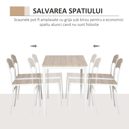  Set Masa de Pranz din 5 Piese cu 1 Masa Dreptunghiulara si 4 Scaune, 100x63x76,5 cm, Gri si Alb [3]