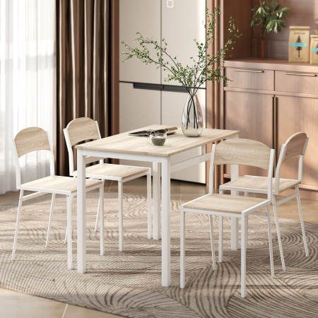  Set Masa de Pranz din 5 Piese cu 1 Masa Dreptunghiulara si 4 Scaune, 100x63x76,5 cm, Gri si Alb [1]