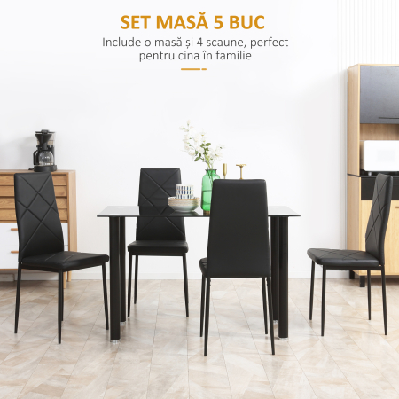  Set Masa de Sufragerie cu 4 Scaune, cu Sticla Securizata [3]