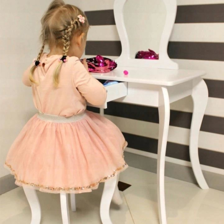 Set Masa de toaleta pentru copii Elza, alba, cu oglinda si taburet, 71x50x108 cm [5]