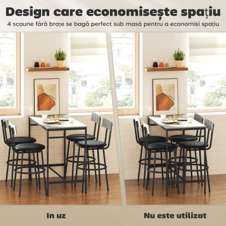 Set masa inalta si 4 scaune de bar cu spatar si suport pentru picioare, stil industrial, gri ciment [5]