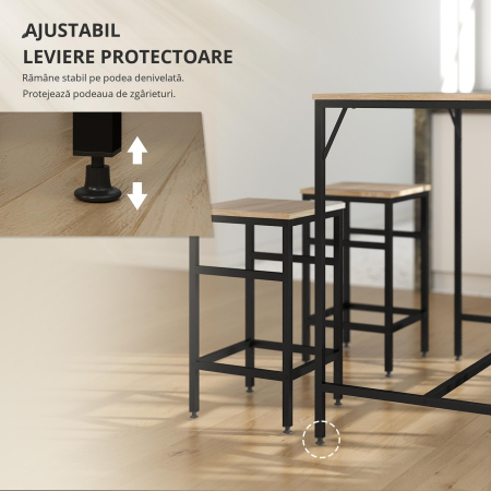 Set Masa inaltata + 4 Scaune Stil Industrial - Metal & Lemn, Ideal pentru Living/Bucatarie [5]