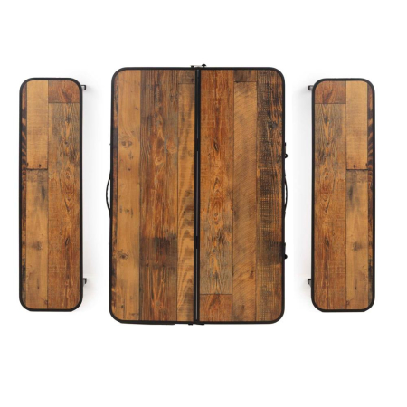 Set masa pliabila cu 2 banci pentru camping, reglabila pe inaltime, MDF si aluminiu, 90x60x70 cm, maro si negru [14]