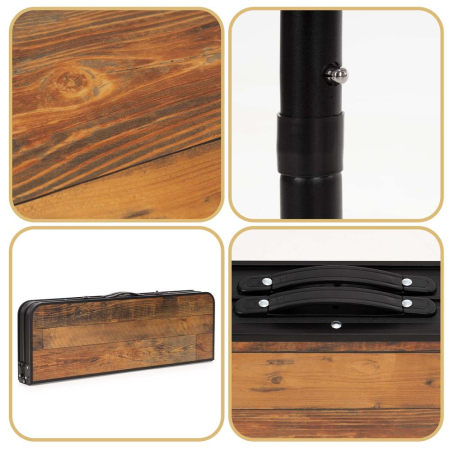 Set masa pliabila cu 2 banci pentru camping, reglabila pe inaltime, MDF si aluminiu, 90x60x70 cm, maro si negru [8]