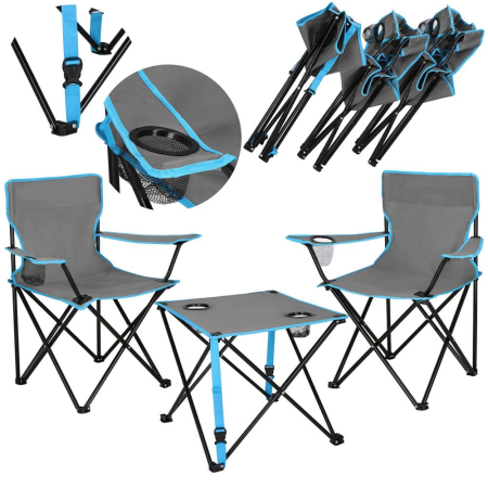 Set masa pliabila cu 2 scaune, structura metalica, husa transport, 47x47x45 cm, gri [14]