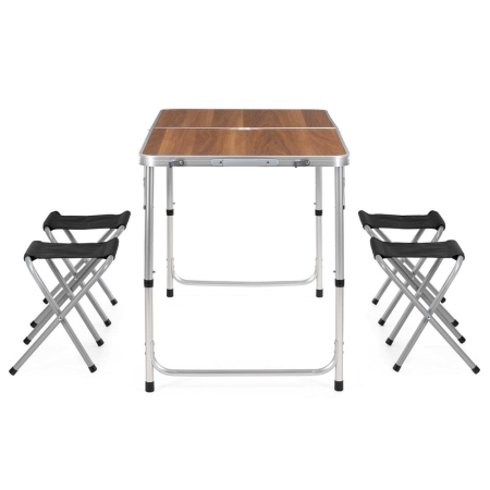Set masa pliabila de camping cu 4 scaune, inaltime reglabila, aluminiu si MDF, 120x60x71 cm, maro si argintiu [25]