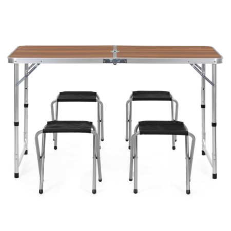 Set masa pliabila de camping cu 4 scaune, inaltime reglabila, aluminiu si MDF, 120x60x71 cm, maro si argintiu [31]