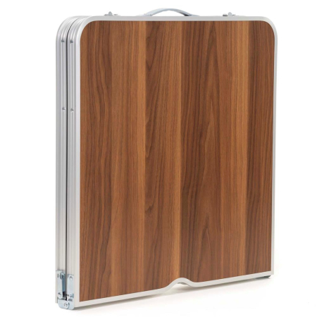Set masa pliabila de camping cu 4 scaune, inaltime reglabila, aluminiu si MDF, 120x60x71 cm, maro si argintiu [23]