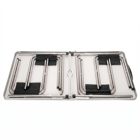 Set masa pliabila de camping cu 4 scaune, inaltime reglabila, aluminiu si MDF, 120x60x71 cm, maro si argintiu [29]