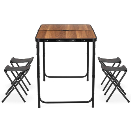 Set masa pliabila de camping cu 4 scaune, inaltime reglabila, aluminiu si MDF, 120x60x71 cm, maro si negru [27]