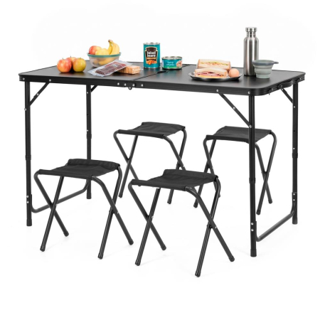 Set masa pliabila de camping cu 4 scaune, inaltime reglabila, aluminiu si MDF, 120x60x71 cm, negru [19]