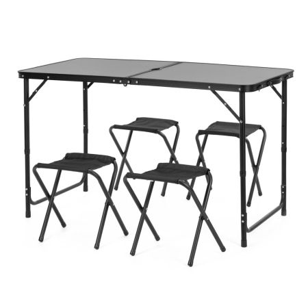 Gradina & balcon - Set masa pliabila de camping cu 4 scaune, inaltime reglabila, aluminiu si MDF, 120x60x71 cm, negru