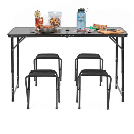 Set masa pliabila de camping cu 4 scaune, inaltime reglabila, aluminiu si MDF, 120x60x71 cm, negru [6]