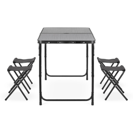 Set masa pliabila de camping cu 4 scaune, inaltime reglabila, aluminiu si MDF, 120x60x71 cm, negru [25]