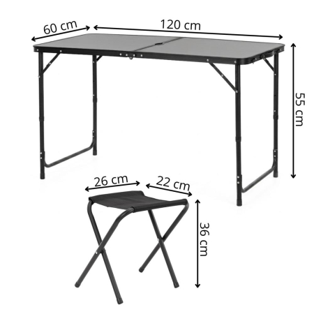 Set masa pliabila de camping cu 4 scaune, inaltime reglabila, aluminiu si MDF, 120x60x71 cm, negru [35]
