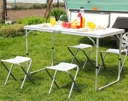 Set masa pliabila reglabila si 4 scaune, tip valiza, gri, 120x60cm [7]