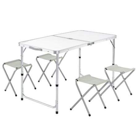 Mese gradina - Set masa pliabila reglabila si 4 scaune, tip valiza, gri, 120x60cm